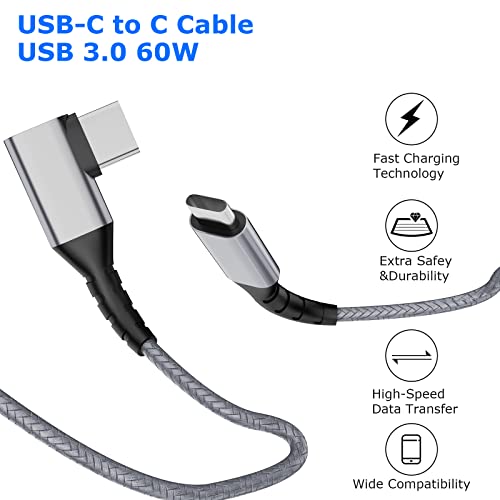 WATACHE USB C to USB C Cable, 6.6 ft Galaxy S23/23 Plus/23 Ultra Fast Charging Right Angle Type C Cable, Nylon Braided Type-C Cable 2 Pack for Home Office Travel Cord Charging(6.6 Ft, 2 Gary)