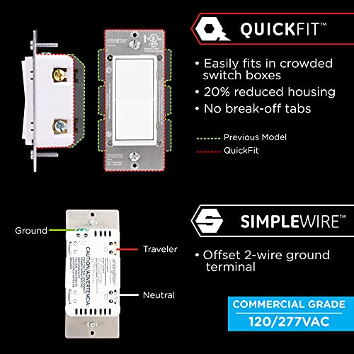 Enbrighten Add-On Switch QuickFit and SimpleWire, In-Wall Rocker Paddle, Z-Wave ZigBee Wireless Smart Lighting Controls, NOT A STANDALONE Switch, 46199 , White and Light Almond