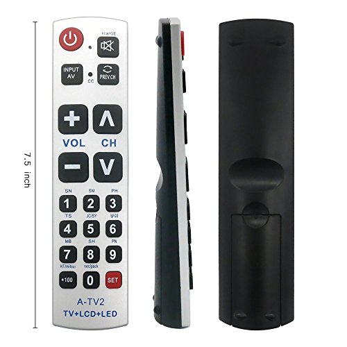 LuckyStar Big Button Universal Remote Control A-TV2, Initial Setting for Lg, Vizio, Sharp, Zenith, Panasonic, Philips, RCA - Put Battery to Work, No Program Needed