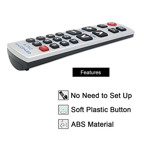 LuckyStar Big Button Universal Remote Control A-TV2, Initial Setting for Lg, Vizio, Sharp, Zenith, Panasonic, Philips, RCA - Put Battery to Work, No Program Needed