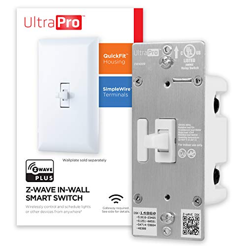 UltraPro Z-Wave Smart Toggle Light Switch with QuickFit and SimpleWire, 3-Way Ready, Compatible with Alexa, Google Assistant, ZWave Hub Required, Repeater/Range Extender, White, 39354