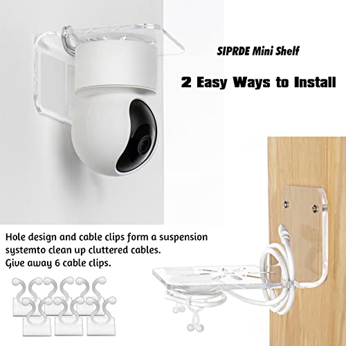 SIPRDE Acrylic Small Wall Shelf Set of 3 for Security Cameras, Speakers, Baby Monitors & More - 4'' Universal Adhesive Shelf Easy to Install No Drill, with Cable Clips (Clear)