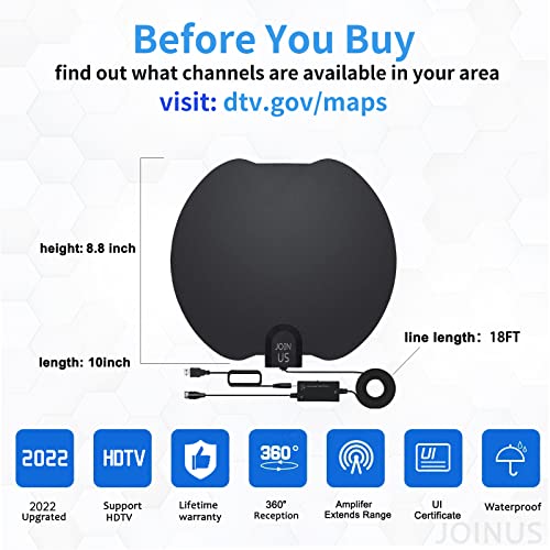 TV Antenna, Amplified HD Digital Indoor HDTV Antenna Long 380+ Miles Range 360° Reception Antenna Amplifier Signal Booster Support 4K 1080p Fire tv Stick and All Old TVs-18ft Coax Cable - Black