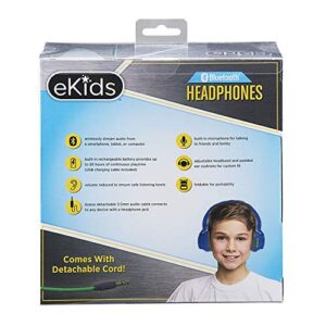 eKids Wireless Bluetooth Kids Headphones with Microphone, Portable Volume Reduced to Protect Hearing Rechargeable Battery, Adjustable Kids Headband for School Home or Travel Blue﻿