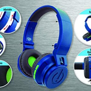 eKids Wireless Bluetooth Kids Headphones with Microphone, Portable Volume Reduced to Protect Hearing Rechargeable Battery, Adjustable Kids Headband for School Home or Travel Blue﻿