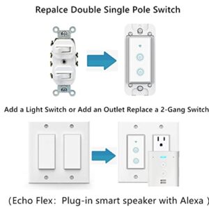 Nexete Smart Wi-Fi Double Light Switch, 2 in1 Single Pole Switch Compatible with Alexa Google Assistant & IFTTT,Remote Control, Timing Function No Hub Required (1-Pack Double Smart Switch)