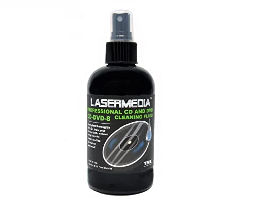 Compact Disc CD CDR and DVD DVD-R Cleaning Solution Fluid (Not a Scratch Remover) 8 Ounce (237 ML) Spray Bottle Cleaner CD-DVD-8 Made in USA Lasermedia