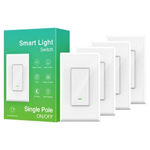 ohmax smart switch, single pole, 2.4ghz wifi smart light switch for lights works with alexa and google home, neutral wire required, remote and voice control, ul certified (4 pack)
