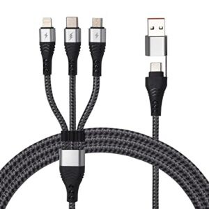 usb c to multi charging cable, 5a 2-in-1 usb a to c pd port and 3-in-1 braided fast charging cord with type c/micro connectors universal sync charger adapter for laptop/tablet/phone