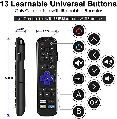 SofaBaton R2 Universal Remote for IR Devices, Replacement for Roku Remote Control,13 Extra IR Learning Power Volume/Mute/Button for TVs/Blu-ray/DVD/Cable/Satellite (Not Support WiFi/Bluetooth/RF)