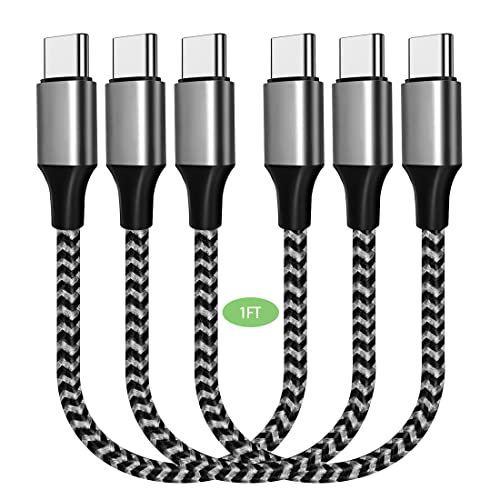 Short USB C to USB C Cable 1FT 3Pack 60W PD Fast Charging Type C Nylon Braided Charger Cord Compatible with Samsung Galaxy A01 A03S A11 A12 A13 A21 A32 A42 A51 A71 A80 A81 A90 S22 S21 Note 20