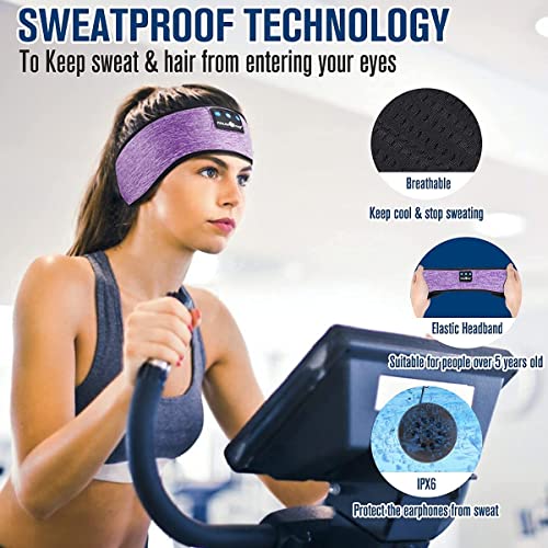 MUSICOZY Sleep Headphones Bluetooth Headband, Wireless Music Sleeping Headphones Mask Earbuds IPX6 Waterproof for Side Sleepers Workout Running Insomnia Travel Yoga Cool Gadgets Tech Unique Gift 2 Pcs