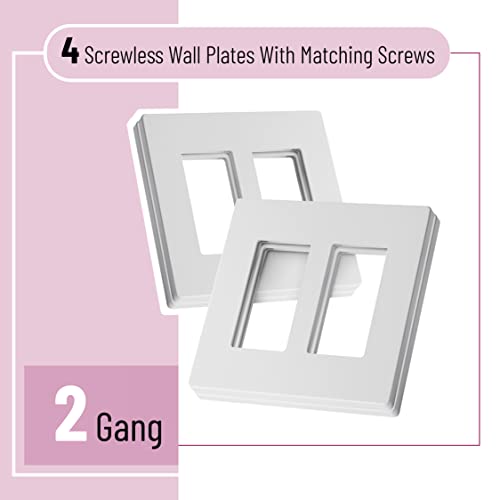 Bates- Screwless Decorator Wall Plates, Two Gang Switch Plate Covers, 4 Pack, Screwless Wall Plates 2 Gang, White Switch Plate Covers, Switch Cover Plate, Wall Switch Cover, Electrical Outlet Cover…