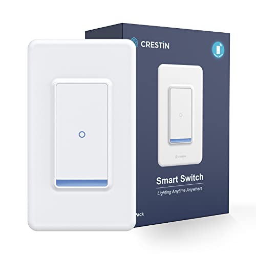 CRESTIN Smart Switch, 2.4GHz WiFi & Bluetooth Smart Light Switch Works with Alexa & Google Assistant, Neutral Wire Needed, Remote Control & Timer, Single Pole, FCC Certified, No Hub Required (1 Pack)