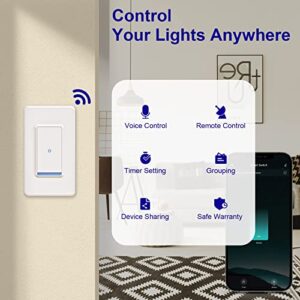 CRESTIN Smart Switch, 2.4GHz WiFi & Bluetooth Smart Light Switch Works with Alexa & Google Assistant, Neutral Wire Needed, Remote Control & Timer, Single Pole, FCC Certified, No Hub Required (1 Pack)