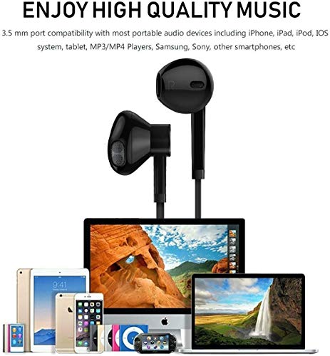 Headphones with Microphone, Boost+ Balanced Bass Driven Earbuds, Microphone Volume Slide Control, Lightweight Earphones with 3.5mm Connector Jack for Laptop/Smartphone/PC, Black