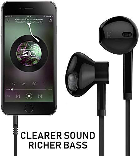 Headphones with Microphone, Boost+ Balanced Bass Driven Earbuds, Microphone Volume Slide Control, Lightweight Earphones with 3.5mm Connector Jack for Laptop/Smartphone/PC, Black