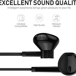 Headphones with Microphone, Boost+ Balanced Bass Driven Earbuds, Microphone Volume Slide Control, Lightweight Earphones with 3.5mm Connector Jack for Laptop/Smartphone/PC, Black