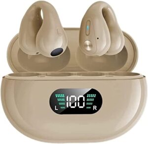 fanolo wireless ear clip bone conduction headphones, open ear bone conduction earbuds for driving, sports, housework (brown)
