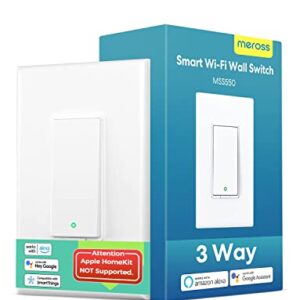 3 Way Smart Light Switch (Neutral Wire Required), Meross 2.4G WiFi Light Switch Supports Alexa, Google Assistant and SmartThings, Voice Control and Schedule (1 Pack)