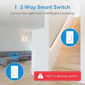 3 Way Smart Light Switch (Neutral Wire Required), Meross 2.4G WiFi Light Switch Supports Alexa, Google Assistant and SmartThings, Voice Control and Schedule (1 Pack)