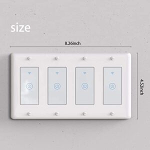 WIFI Smart Light Switch,Inle Tuya Smart Switch,Compatible with Alexa/Google Assistant and IFTTT,Remote Control and Timer,No Hub Required,Neutral Wire Required,15A 100-240v 2.4GHz(4 Gang)