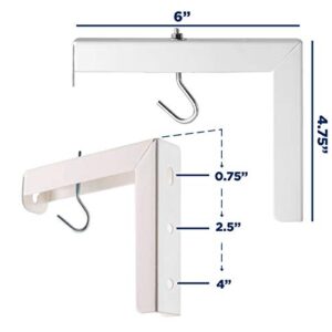 Mount-It! Projector Screen Wall Mount L-Brackets - Wall Hanging Bracket For Home Projector and Movie Screens, 6 inch Adjustable Mounting Hooks for Projection Screen, 1 Pair, White, 66 Lb Capacity Each