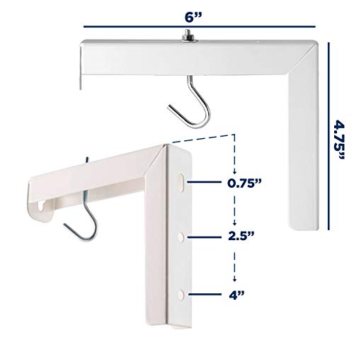 Mount-It! Projector Screen Wall Mount L-Brackets - Wall Hanging Bracket For Home Projector and Movie Screens, 6 inch Adjustable Mounting Hooks for Projection Screen, 1 Pair, White, 66 Lb Capacity Each