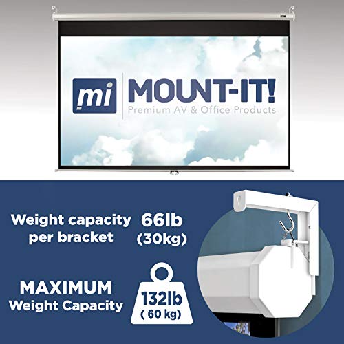 Mount-It! Projector Screen Wall Mount L-Brackets - Wall Hanging Bracket For Home Projector and Movie Screens, 6 inch Adjustable Mounting Hooks for Projection Screen, 1 Pair, White, 66 Lb Capacity Each