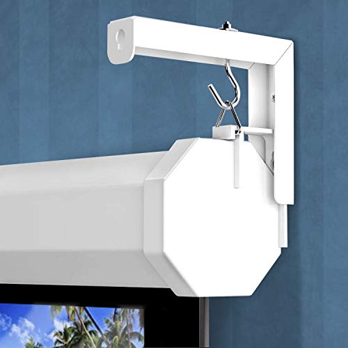 Mount-It! Projector Screen Wall Mount L-Brackets - Wall Hanging Bracket For Home Projector and Movie Screens, 6 inch Adjustable Mounting Hooks for Projection Screen, 1 Pair, White, 66 Lb Capacity Each