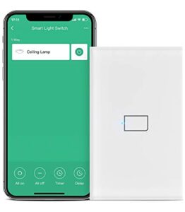 broadlink smart light switch, no neutral wire required, single pole with app and voice control, 1 gang touch timer switch, compatible with alexa, google assistant, ifttt, siri shortcuts, hub required
