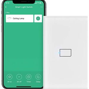 BroadLink Smart Light Switch, No Neutral Wire Required, Single Pole with App and Voice Control, 1 Gang Touch Timer Switch, Compatible with Alexa, Google Assistant, IFTTT, Siri Shortcuts, Hub Required