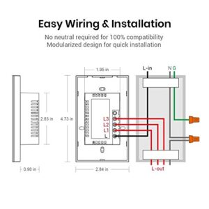 BroadLink Smart Light Switch, No Neutral Wire Required, Single Pole with App and Voice Control, 1 Gang Touch Timer Switch, Compatible with Alexa, Google Assistant, IFTTT, Siri Shortcuts, Hub Required
