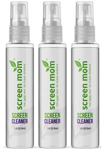 screen mom 1oz screen cleaner spray 3 pack – for laptop, computer monitor, phone cleaner, ipad, eyeglass, led, lcd, tv – includes 3 1oz spray and 3 purple cleaning cloths
