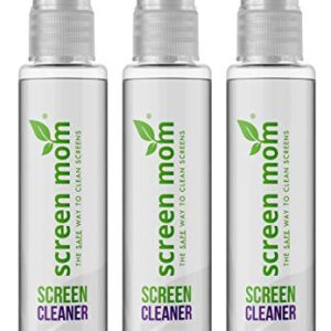 Screen Mom 1oz Screen Cleaner Spray 3 Pack - for Laptop, Computer Monitor, Phone Cleaner, iPad, Eyeglass, LED, LCD, TV - Includes 3 1oz Spray and 3 Purple Cleaning Cloths