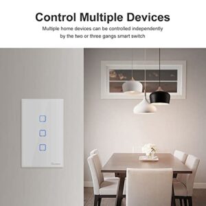 SONOFF TX WiFi Smart Light Switch, 2.4GHz Wi-Fi Touch Smart Wall Switch,Works with Alexa and Google Home, RF433 Remote Control,Fit for US&CA Wall Switches, 3 Gang 1 Way, T2, No Hub Needed