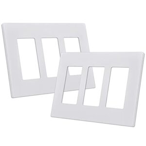 cml 3-gang screwless decorator wall plate, 2 pack light switch covers, outlet receptacle cover, hidden screw smooth face, impact resistant, standard size 4.68”x 6.54”, glossy white