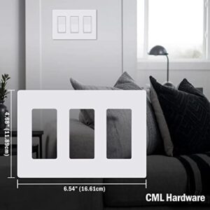 CML 3-Gang Screwless Decorator Wall Plate, 2 Pack Light Switch Covers, Outlet Receptacle Cover, Hidden Screw Smooth Face, Impact Resistant, Standard Size 4.68”X 6.54”, Glossy White