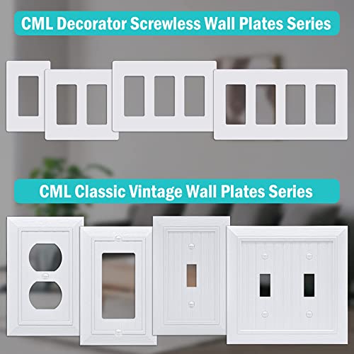 CML 3-Gang Screwless Decorator Wall Plate, 2 Pack Light Switch Covers, Outlet Receptacle Cover, Hidden Screw Smooth Face, Impact Resistant, Standard Size 4.68”X 6.54”, Glossy White