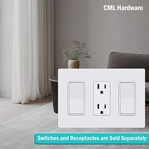 CML 3-Gang Screwless Decorator Wall Plate, 2 Pack Light Switch Covers, Outlet Receptacle Cover, Hidden Screw Smooth Face, Impact Resistant, Standard Size 4.68”X 6.54”, Glossy White