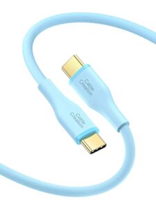 cablecreation usb c charger cable 6ft/60w, soft silicone usb c to usb c cable, usb type c to type c cable fast charging for galaxy s22/s21, ipad mini 6/air 4, macbook pro/air, pixel, etc, blue