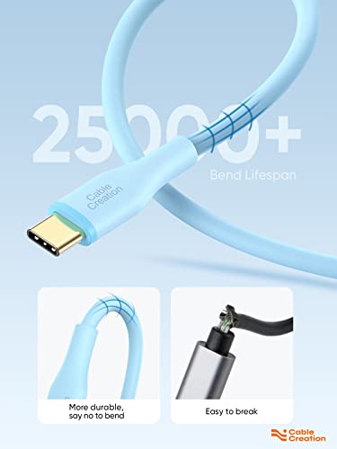 CableCreation USB C Charger Cable 6FT/60W, Soft Silicone USB C to USB C Cable, USB Type C to Type C Cable Fast Charging for Galaxy S22/S21, iPad Mini 6/Air 4, MacBook Pro/Air, Pixel, etc, Blue