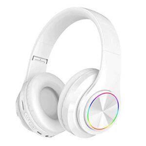 amazing 7 led bluetooth headphones with 8hours playtime, wireless headsets over ear, hi-fi stereo, multi-colored breathing led, built-in mic, snug fit earphones for game video dj (white)