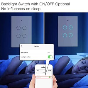 MOES 2.4GHz WiFi Wall Touch Smart Switch Neutral Wire Required, 3 Way Multi-Control, Glass Panel Light Switch Work with Smart Life/Tuya App, RF433 Remote Control, Alexa and Google Home White 4 Gang