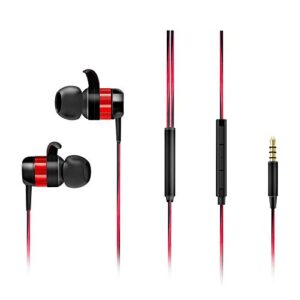 [upgrade] inopera a1 wired earbuds in-ear noise isolating heavy deep bass earphones with microphone and volume control for workout sports jogging gym (red)