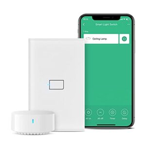 broadlink smart touch wall light switch, 1-gang single live wire switch, no neutral or capacitor required, glass panel, works with alexa, google home and ifttt, hub required (with hub)