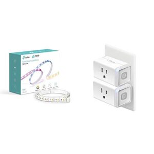 tp-link kasa smart led strip lights multicolor wifi & kasa smart plug, wifi outlet compatible with alexa, echo and google home, no hub required, remote control, 12 amp, ul certified, 2-pack (hs103p2)
