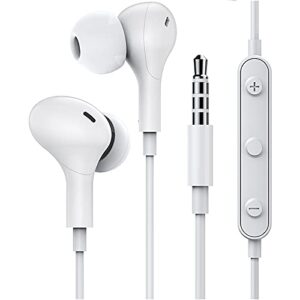 wired earbuds noise isolating in-ear headphones sports workout magnetic earphone w/microphone volume control 3.5mm plug for android samsung galaxy moto lg blu iphone cell phones laptop computer(white)