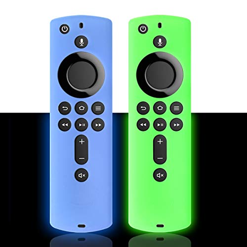 2 Pack TV Stick Remote Cover Case, Silicone Remote Cover Case Compatible with 4K TV Stick, Lightweight Anti Slip Shockproof Remote Cover Case (Blue Glow & Green Glow)