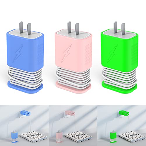 [3 Pack] FREEOL Silicone Charger Protector, Travel Cord Organizer Compatible with Apple 20W/18W USB-C Power Adapter, Data Cable Winder can Glow in The Dark - (Pink + Glow Blue + Glow Green)